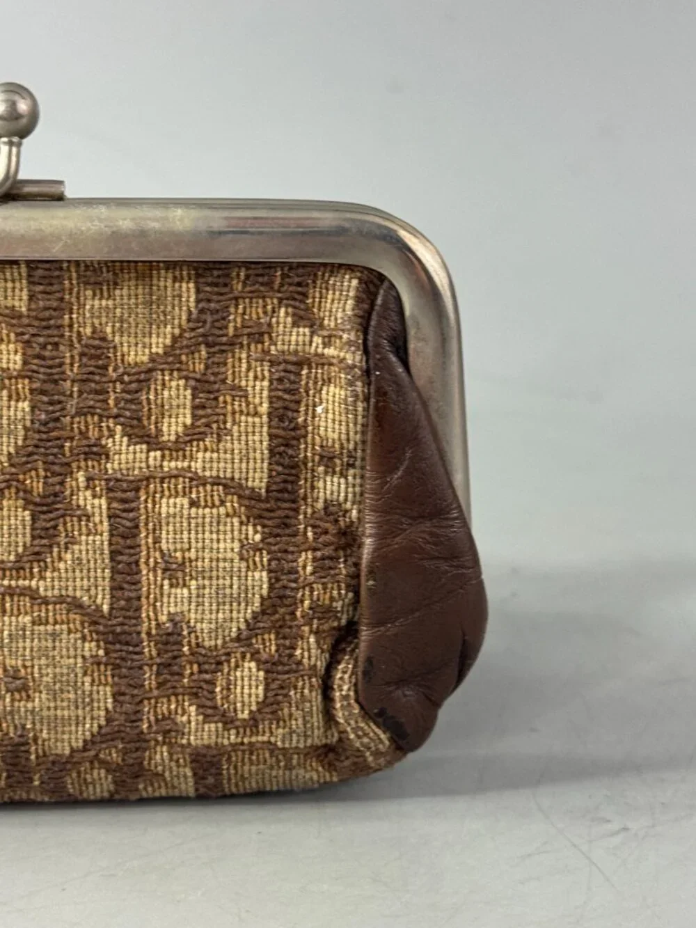 Vintage Christian Dior 1970 - 1980 Trotter Monogram Kiss-Lock Coin Purse - Brown